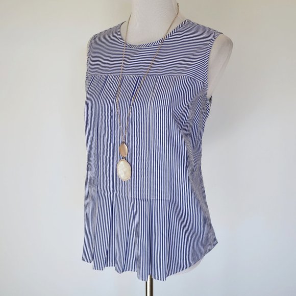 Brooks Brothers Tops - BROOKS BROTHERS Size 12 Blue White Stripe Sleeveless Career Blouse Top